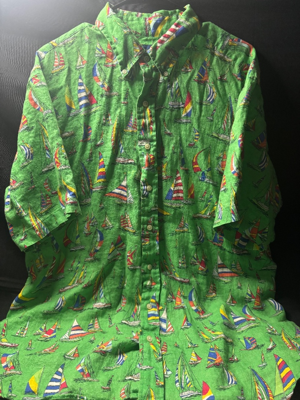 Polo Ralph Lauren 1XB Green Linen Sailboat Nautical Men’s Short Sleeve Button Up